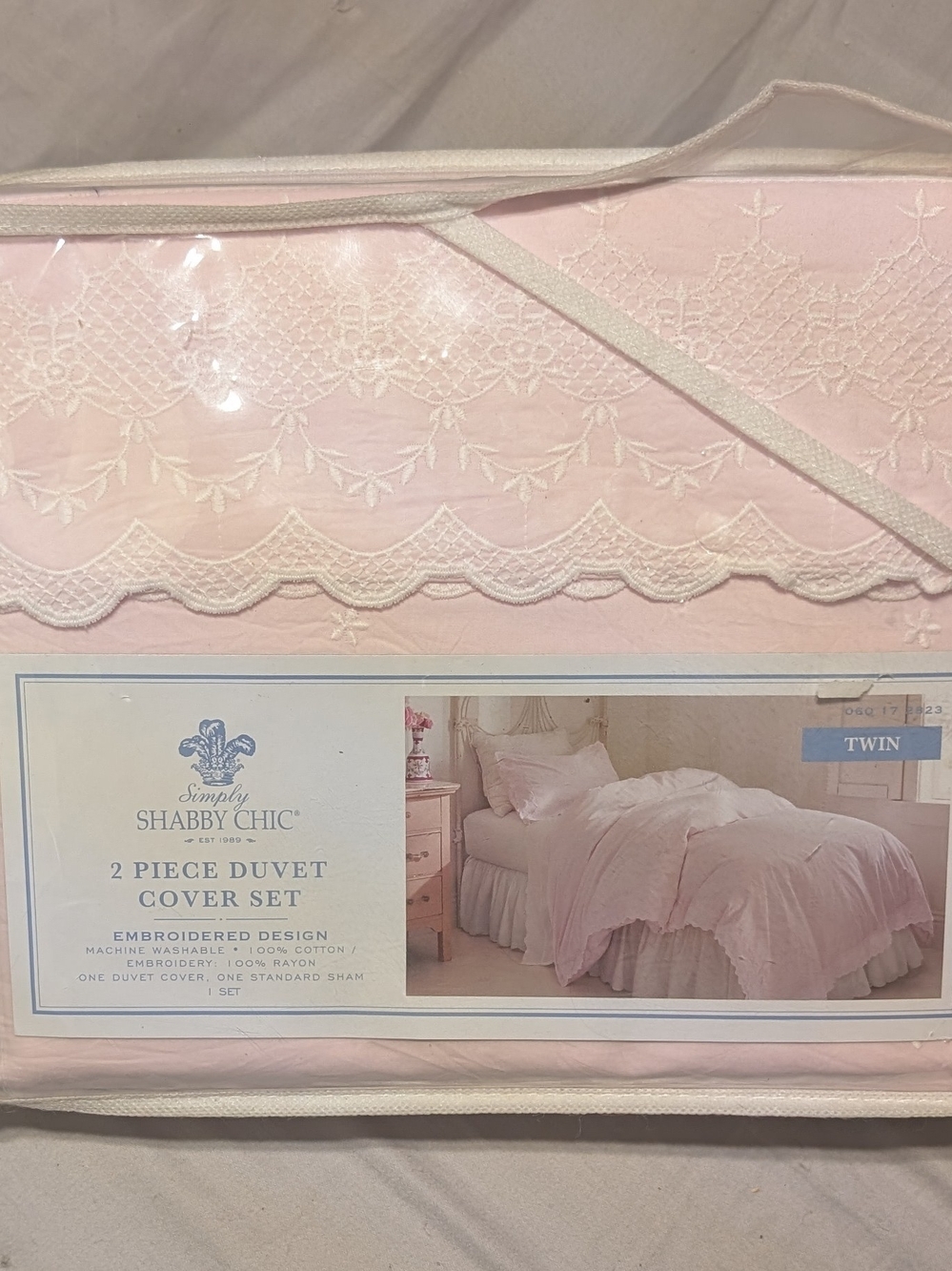 Simply Shabby Chic Pale Pink Embroidered Twin Duvet Cover Set